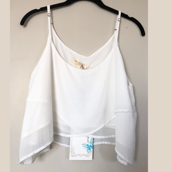 Lace + Whiskey Ivory White Silky Layered Crop Top - Picture 1 of 3